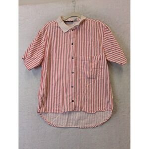 Cotton Express Vintage Mens Red White Striped Button‎ Up Shirt S Turkey